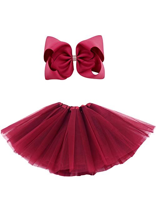 BGFKS 5 Layered Tulle Tutu Skirt for Girls with Hairbow and Hairties, Ballet Dressing Up Kid Tutu Skirt