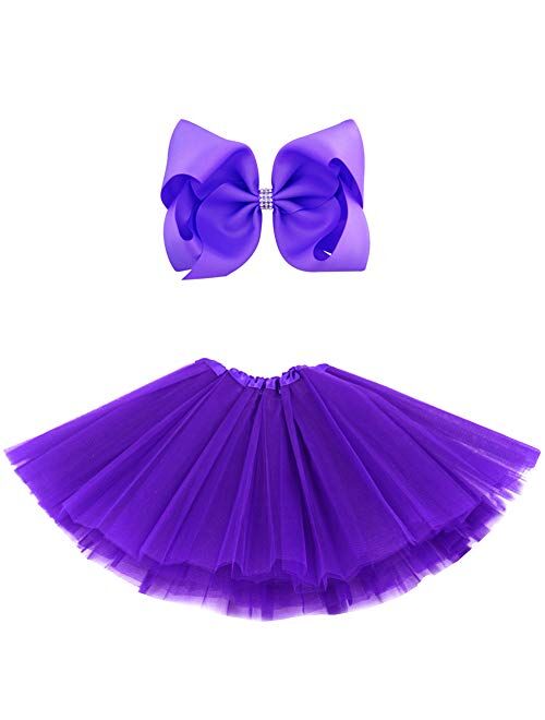 BGFKS 5 Layered Tulle Tutu Skirt for Girls with Hairbow and Hairties, Ballet Dressing Up Kid Tutu Skirt