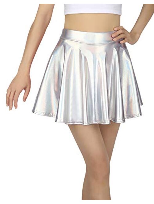 HDE Girl's Metallic Skater Skort Dance Athletic Shiny Holographic Scooter Skirt