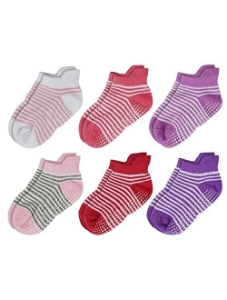 Aminson Grip Ankle Low Cut Athletic Socks - Kids Boys Girls Anti Non SkidSlip Slipper Crew Socks 6-12 Pack