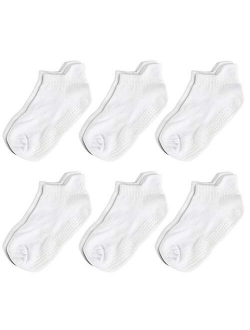 Aminson Grip Ankle Low Cut Athletic Socks - Kids Boys Girls Anti Non SkidSlip Slipper Crew Socks 6-12 Pack