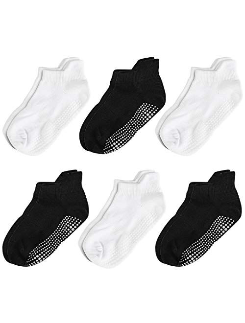 Aminson Grip Ankle Low Cut Athletic Socks - Kids Boys Girls Anti Non SkidSlip Slipper Crew Socks 6-12 Pack