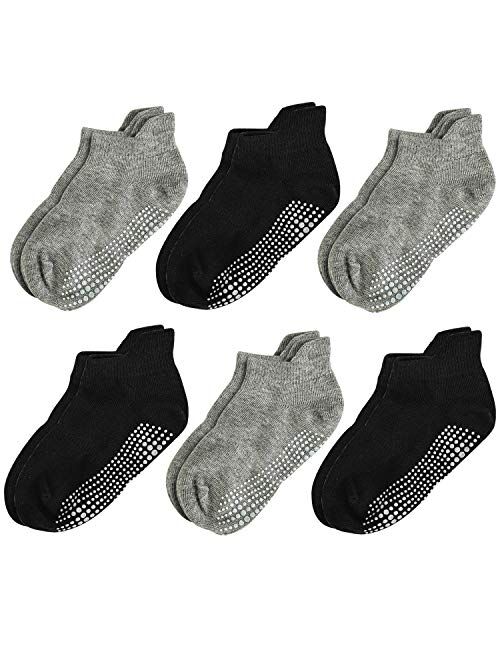 Aminson Grip Ankle Low Cut Athletic Socks - Kids Boys Girls Anti Non SkidSlip Slipper Crew Socks 6-12 Pack