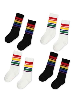 Zando Kids Child Cotton Three Stripes Sport Soccer Team Socks Uniform Tube Cute Knee High Stocking for Boys Girls