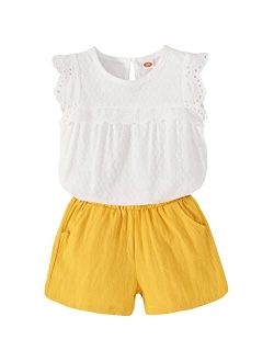 Toddler Girl Outfits 2Pcs Ruffle T-Shirt Vest Tops and Shorts Pants Clothes Sets