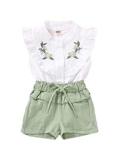 Toddler Girl Outfits 2Pcs Ruffle T-Shirt Vest Tops and Shorts Pants Clothes Sets