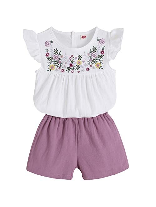 Toddler Girl Outfits 2Pcs Ruffle T-Shirt Vest Tops and Shorts Pants Clothes Sets