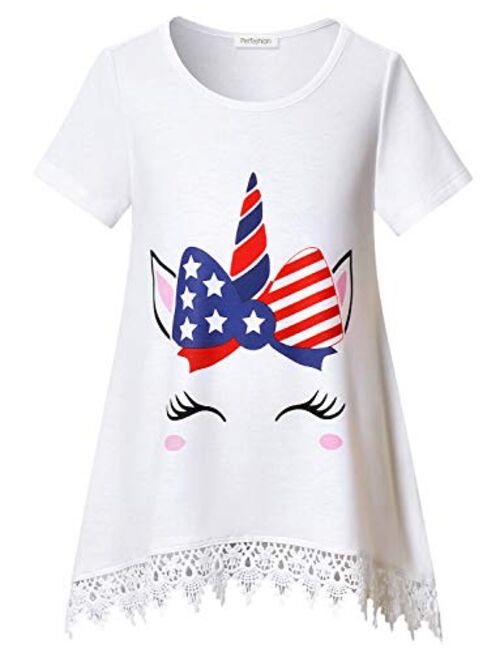 Girls Tunic Top Lace Long Sleeve Unicorn Tee Loose Fit Soft Blouse Swing T-Shirt