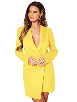 UNIQUE21 Women Luxe Stain Breasted Asymmetric Blazer Dress - Ladies Elegant Casual Work Office Events Blazer Dresses