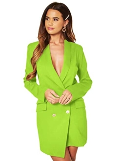 UNIQUE21 Women Luxe Stain Breasted Asymmetric Blazer Dress - Ladies Elegant Casual Work Office Events Blazer Dresses