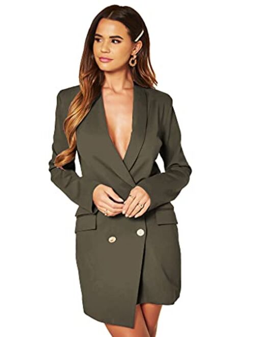 UNIQUE21 Women Luxe Stain Breasted Asymmetric Blazer Dress - Ladies Elegant Casual Work Office Events Blazer Dresses