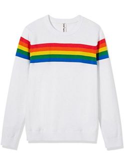 Girls' Pullover Rainbow Sweater for Kids Cotton Knit Sweater