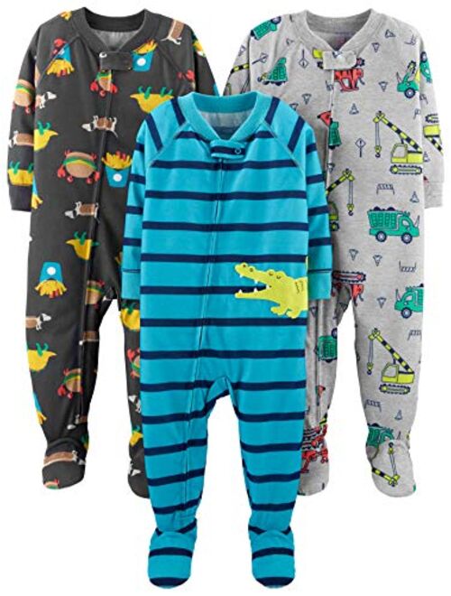 Simple Joys by Carter's Baby and Toddler Boys' 3-Pack Loose Fit Polyester Jersey Footed Pajamas