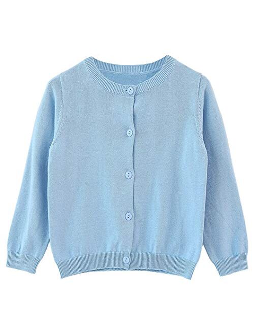 RJXDLT Girls Crewneck Cardigan Long Sleeve Children Button Cotton Sweater Uniform Sweaters for Little Girls