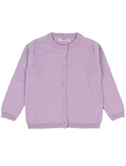 JELEUON Little Girls Cute Crew Neck Button-Down Solid Fine Knit Cardigan Sweaters