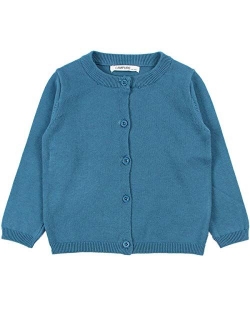 JELEUON Little Girls Cute Crew Neck Button-Down Solid Fine Knit Cardigan Sweaters