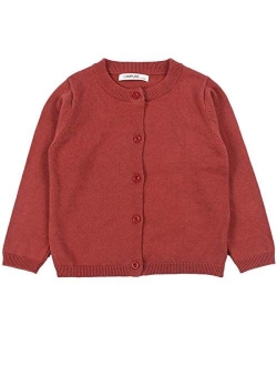 JELEUON Little Girls Cute Crew Neck Button-Down Solid Fine Knit Cardigan Sweaters