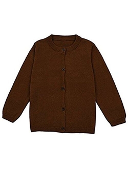 JELEUON Little Girls Cute Crew Neck Button-Down Solid Fine Knit Cardigan Sweaters