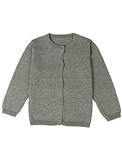 JELEUON Little Girls Cute Crew Neck Button-Down Solid Fine Knit Cardigan Sweaters