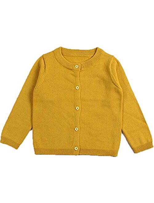 JELEUON Little Girls Cute Crew Neck Button-Down Solid Fine Knit Cardigan Sweaters