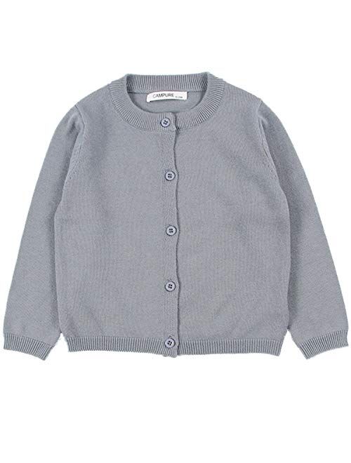 JELEUON Little Girls Cute Crew Neck Button-Down Solid Fine Knit Cardigan Sweaters