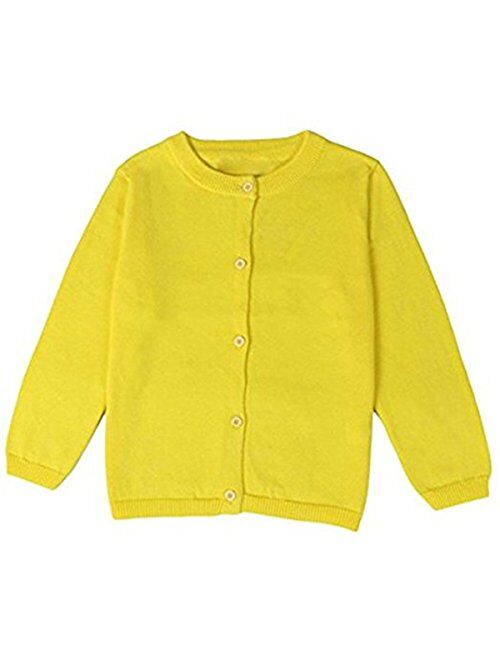 JELEUON Little Girls Cute Crew Neck Button-Down Solid Fine Knit Cardigan Sweaters