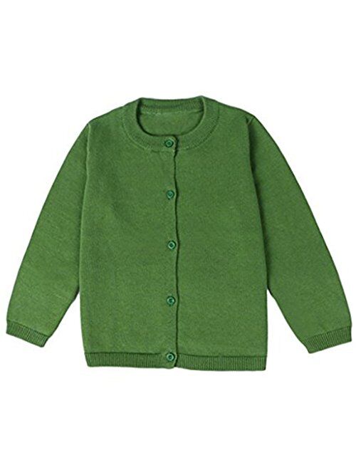 JELEUON Little Girls Cute Crew Neck Button-Down Solid Fine Knit Cardigan Sweaters