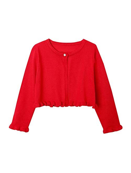 ZHUANNIAN Girls Knit Cardigan Shrug Ruffle Cropped Sweater Dressy Bolero Jacket