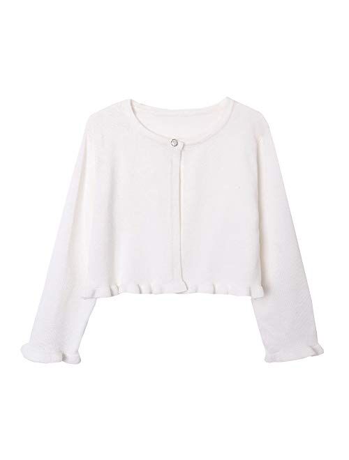 ZHUANNIAN Girls Knit Cardigan Shrug Ruffle Cropped Sweater Dressy Bolero Jacket