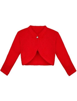 Lilax Little Girls' Knit Long Sleeve One Button Closure Bolero Shrug