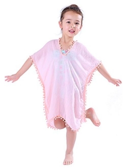 MissShorthair Girls' Cover-ups Swimsuit Wraps Beach Dress Top with Pompom Tassel