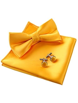 Alizeal Mens Tuxedo Bow Tie, Hanky and Cufflinks Set