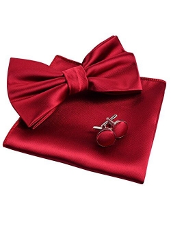 Alizeal Mens Tuxedo Bow Tie, Hanky and Cufflinks Set