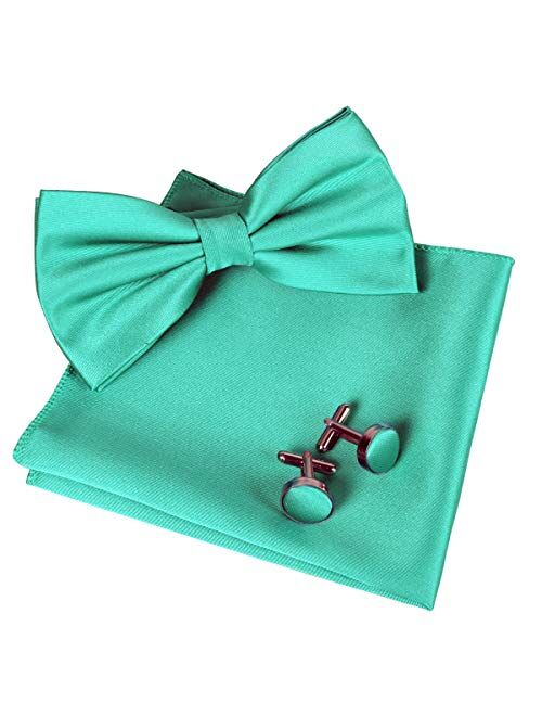 Alizeal Mens Tuxedo Bow Tie, Hanky and Cufflinks Set