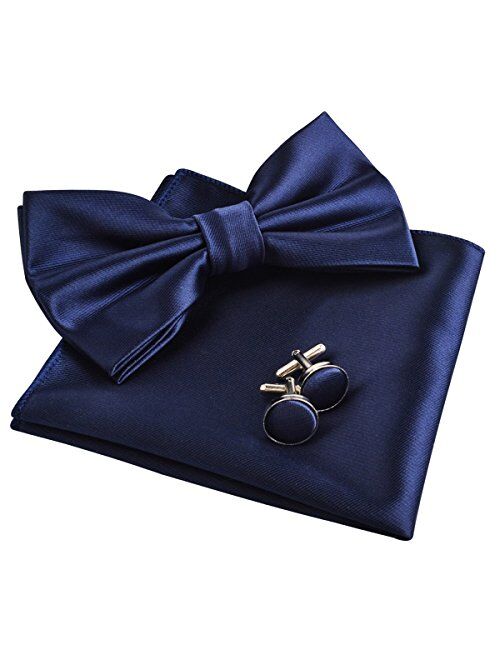 Alizeal Mens Tuxedo Bow Tie, Hanky and Cufflinks Set