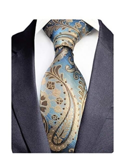 GUSLESON Brand New Striped Paisley Ties Mens Plaid Necktie for Wedding