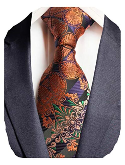 GUSLESON Brand New Striped Paisley Ties Mens Plaid Necktie for Wedding