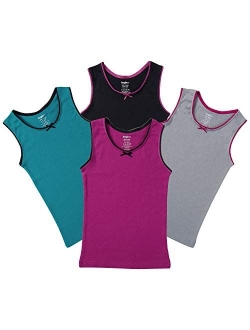 Buyless Fashion Girls Cami Undershirts Cotton Tank with Trim and Strap (4 Pack)