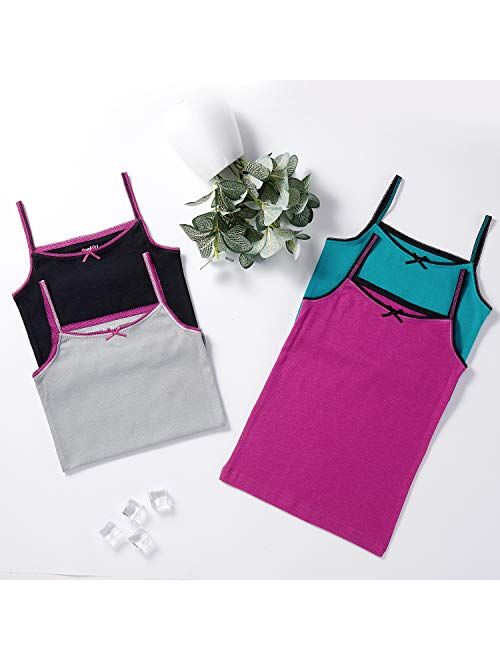 Buyless Fashion Girls Cami Undershirts Cotton Tank with Trim and Strap (4 Pack)