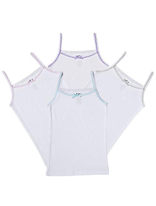 Buyless Fashion Girls Cami Undershirts Cotton Tank with Trim and Strap (4 Pack)