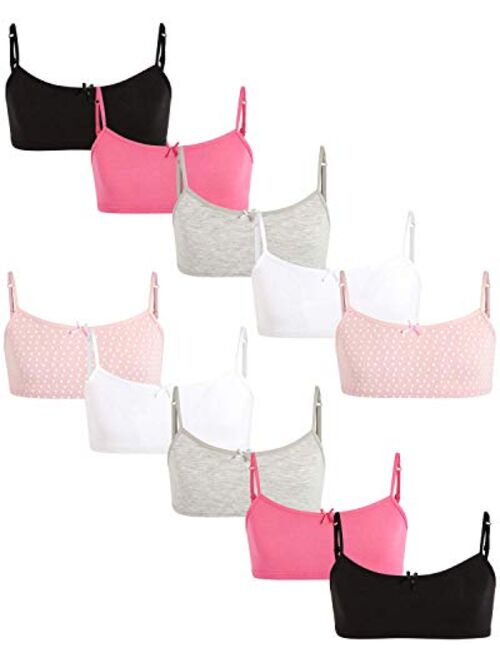 Rene Rofe Girls Cotton Spandex Cami Crop Training Bra with Adjustable Straps (10 Pack)