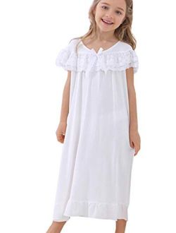 PUFSUNJJ Lovely Girls Princess Nightgown Soft Cotton Sleepwear Kids 3-12 Years