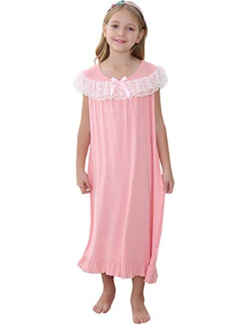 PUFSUNJJ Lovely Girls Princess Nightgown Soft Cotton Sleepwear Kids 3-12 Years