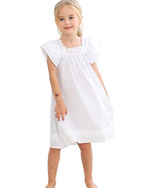 PUFSUNJJ Lovely Girls Princess Nightgown Soft Cotton Sleepwear Kids 3-12 Years