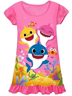 AOVCLKID Toddler Girls Baby Princess Pajamas Shark Cartoon Print Nightgown Dress