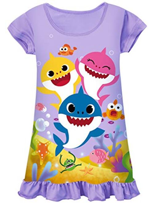 AOVCLKID Toddler Girls Baby Princess Pajamas Shark Cartoon Print Nightgown Dress