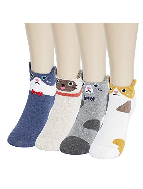 KONY Women's Girls Cute Animal Designed Funny Novelty Crew Socks, Cat Dog Owl Panda Pattern Gift Ideas Size 6-9