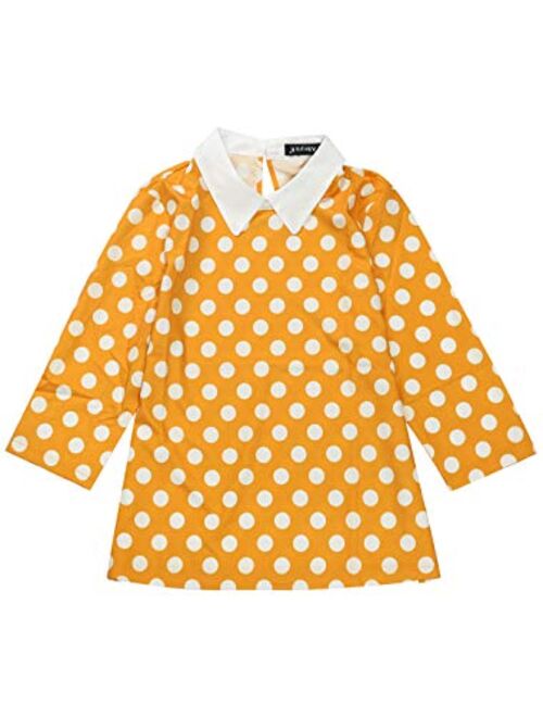 Allegra K Women's Contrast Peter Pan Collar Top 3/4 Sleeves Polka Dots Blouse Shirt
