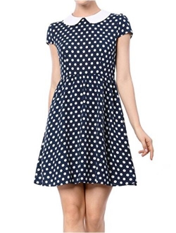 Women's Peter Pan Collar Above Knee Contrast Polka Dots Dress