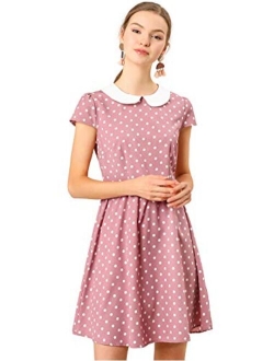 Women's Peter Pan Collar Above Knee Contrast Polka Dots Dress